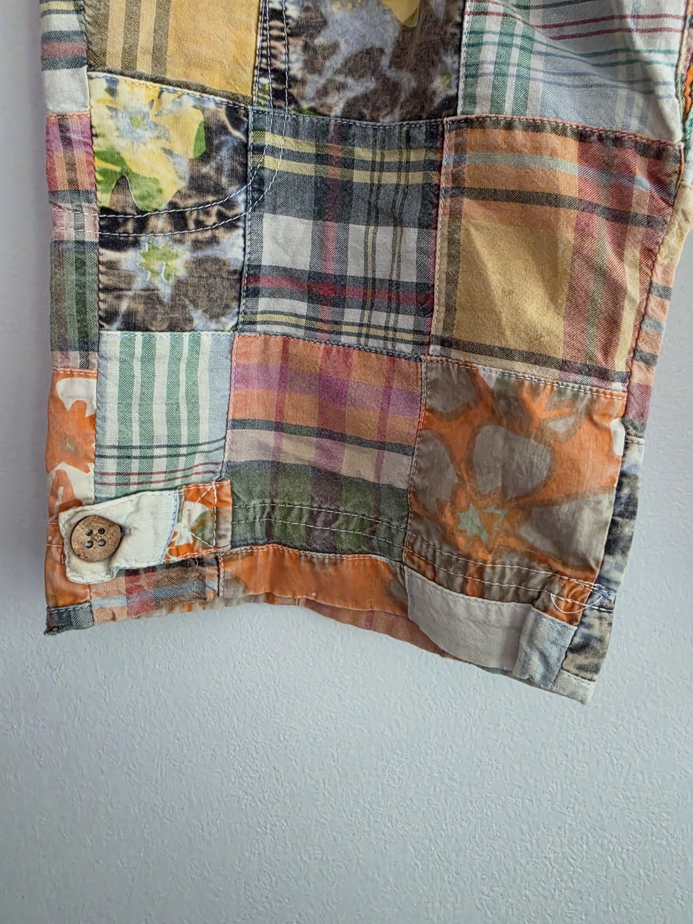 Tailor Vintage Patchwork Plaid Multi-Color Cargo Bermuda Madras Shorts 8 Y2k - Picture 5 of 8
